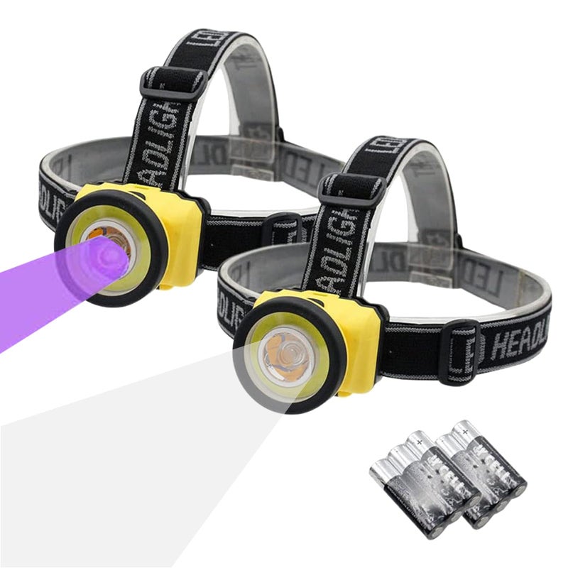 JGA JOGGING ARM LED Headlamp 395nm UV Black Light COB White Color Headlight 2 in 1 Lightweight Suit for Home Outdoor Camping Pet Urine Stains Fishing Inspection Jogging Emergency Scorpion 2pcs - Image 1